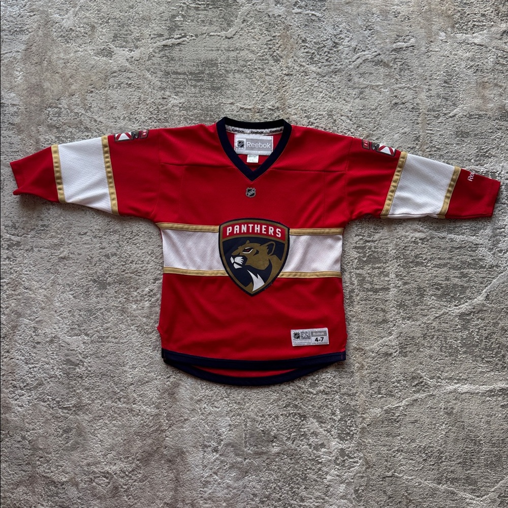 YouthChild 4-7 Reebok Red Florida Panthers Hockey Jersey with Gold/White Accents